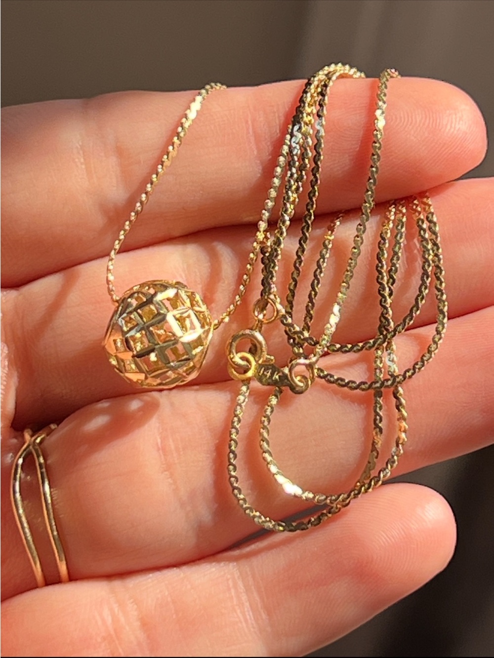 14k Gold Lattice Sphere Pendant Necklace - Women Jewelry - Picture 2 of 8